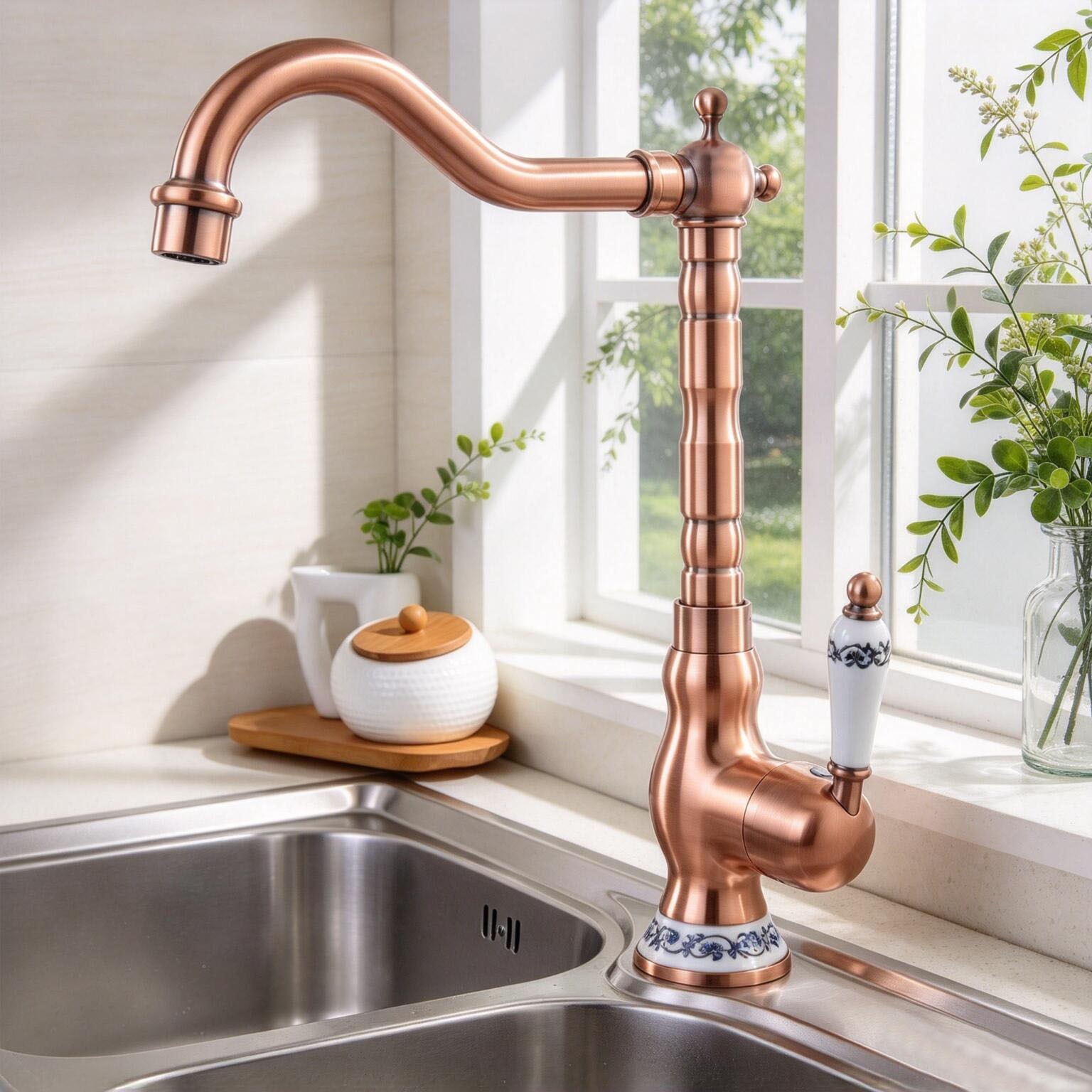 Antique Copper One Handle Kitchen Sink Faucet Vessel Vanity Mixer Swivel Tap