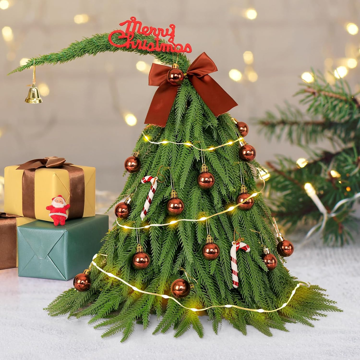 Small Mini Christmas Tree Table Top Norfolk Pine Christmas Tree with 50 LED Ligh