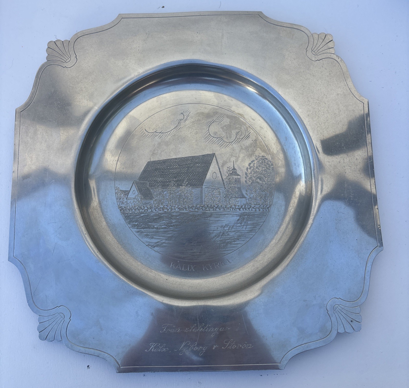 Vintage Swedish Pewter Plate Kalix Kyrka Church made by GAB Tenn Sweden Vintage Swedish Pewter Plate Kalix Kyrka Church made by GAB Tenn Sweden