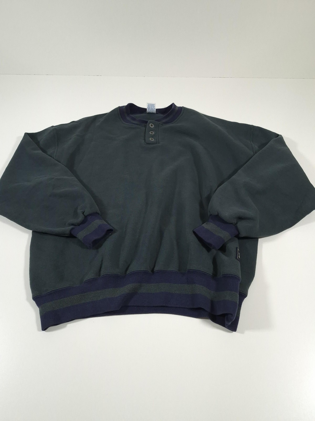 Vintage Russell Athletic Sweatshirt Mens XL Green Henley Fleece Made USA 90s