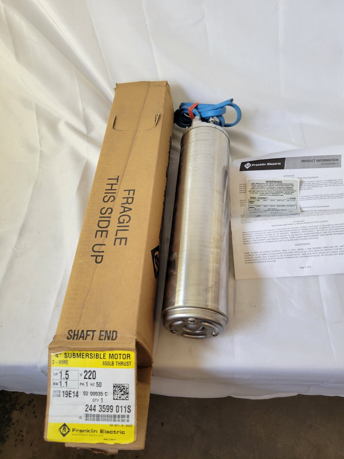 Franklin Submersible 1.5 HP 4\ Franklin Submersible 1.5 HP 4\
