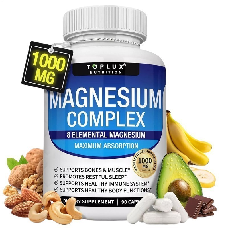 New 3X Toplux Nutrition Magnesium Complex 1000mg Supports 8 Elemental Magnesium