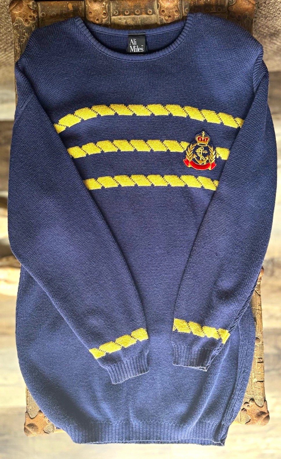 VTG 80s Ali Miles Nautical Sweater Dress Vest S Navy Gold Metallic Crest USA 31\ VTG 80s Ali Miles Nautical Sweater Dress Vest S Navy Gold Metallic Crest USA 31\