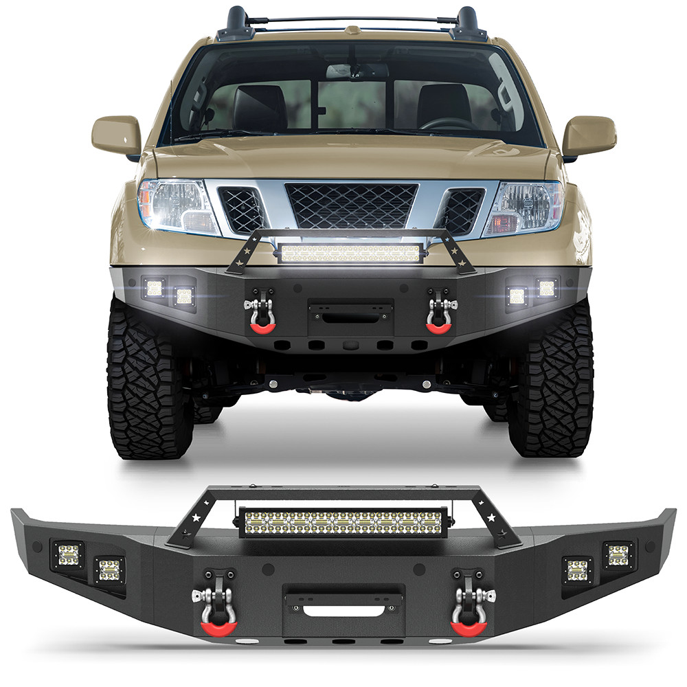 For 2005-2021 Nissan Frontier Front Bumper w/LED Lights+Sensor Holes+Winch Plate