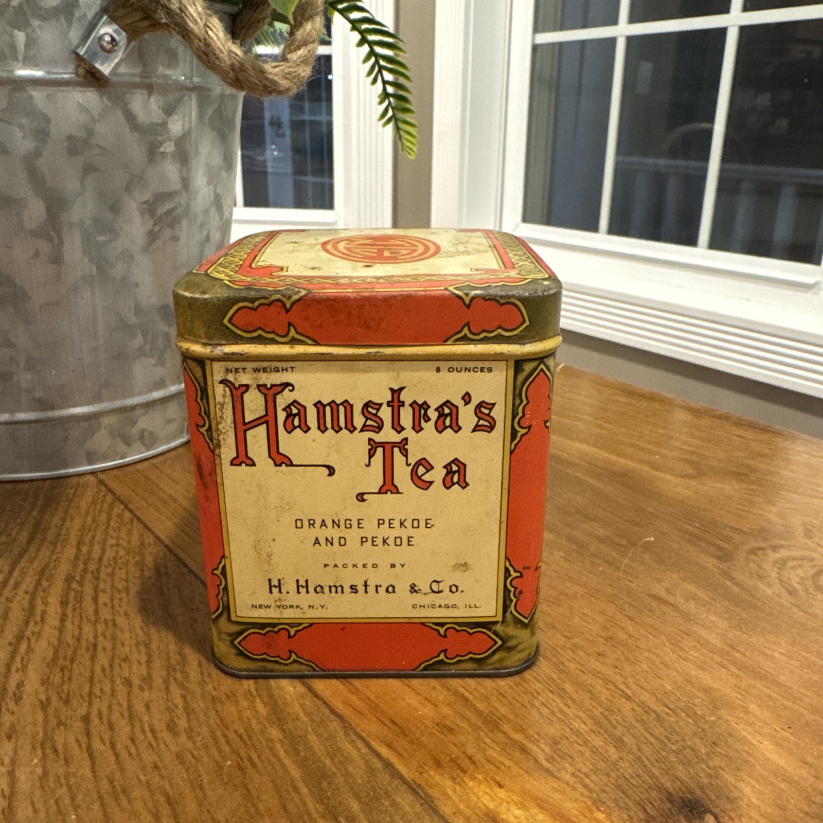 Vintage Hamstra’s Tea Tin Orange Pekoe H. Hamstra & Co Early 1900’s 4” Square