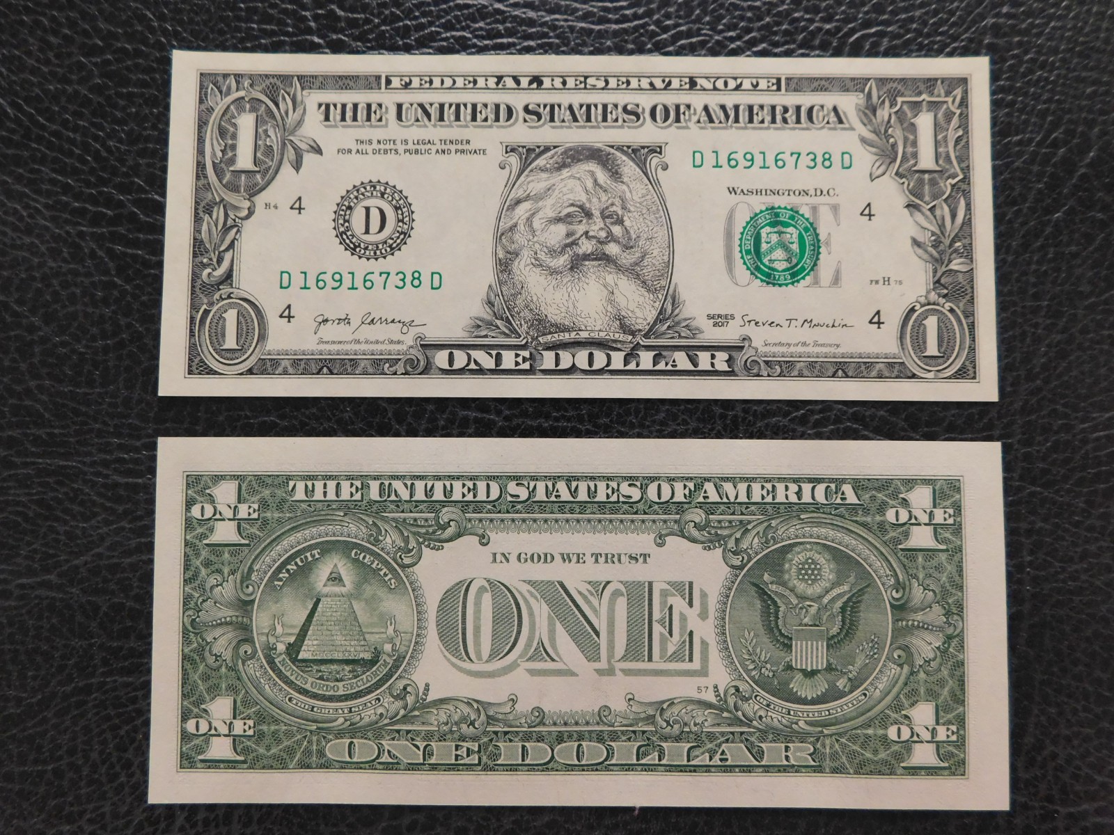 The Santa Claus U.S. $1 Dollar Bill Money The Santa Claus U.S. $1 Dollar Bill Money