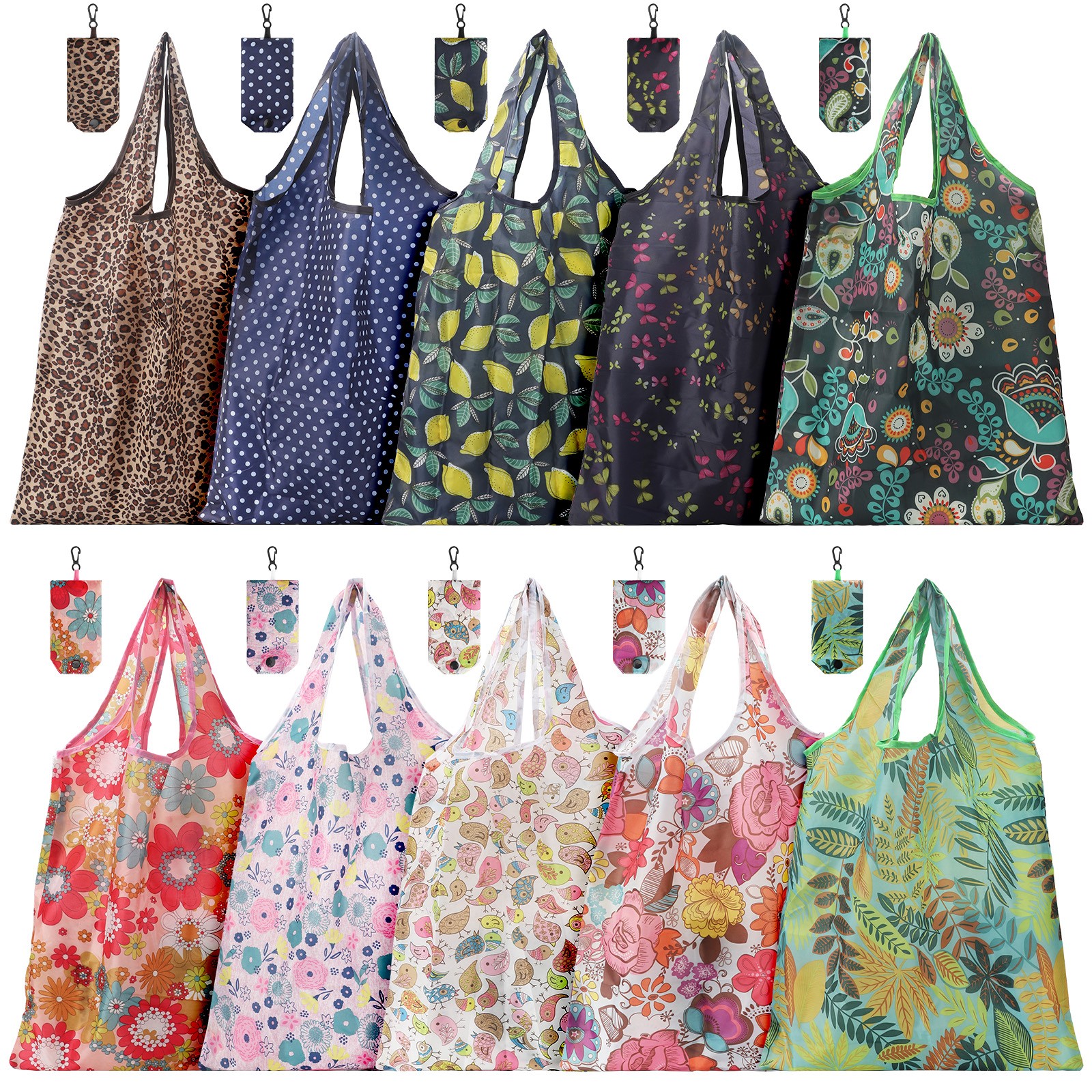 10x Reusable Grocery Bags Large Waterproof Foldable Shopping Tote Bags w/ Handle 10x Reusable Grocery Bags Large Waterproof Foldable Shopping Tote Bags w/ Handle