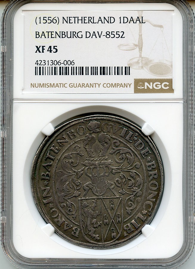 1556 NETHERLANDS BATENBURG WILLIAM OF BRONCKHORST, DAALDER RARE, NGC-XF-45.