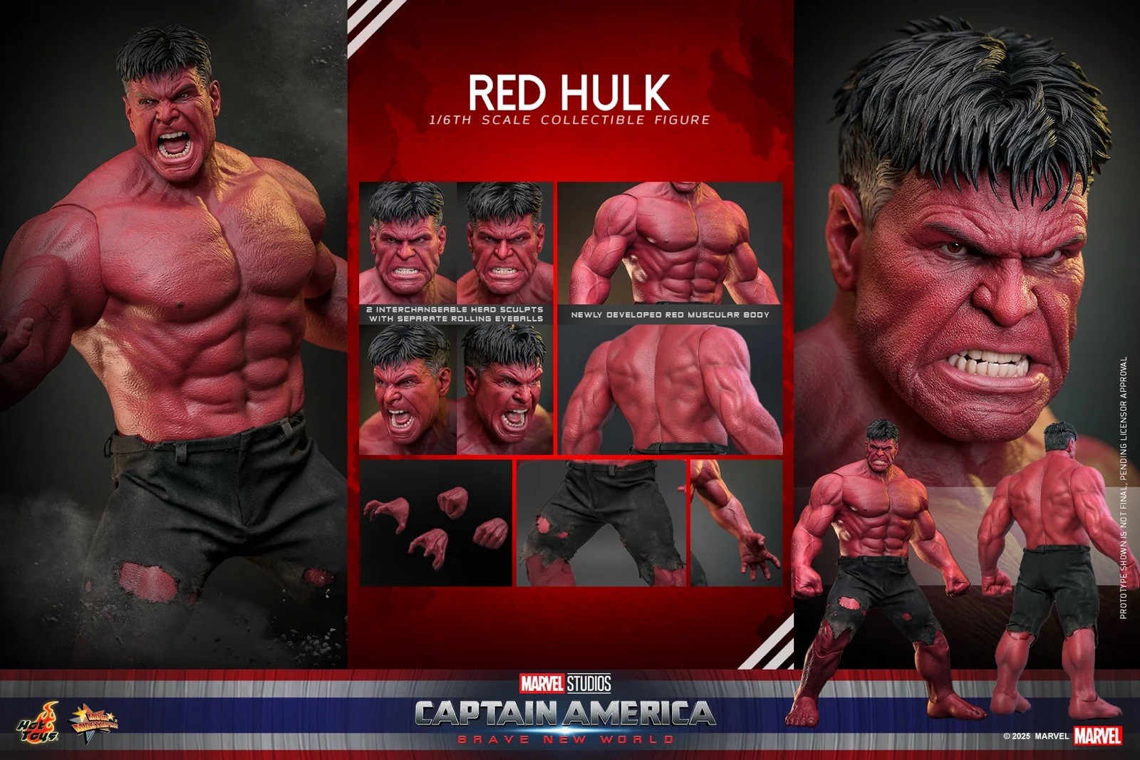 Hot Toys Red Hulk 1/6 Scale MMS 797 Movie Figure Brave New World SEALED SHIPPER Hot Toys Red Hulk 1/6 Scale MMS 797 Movie Figure Brave New World SEALED SHIPPER