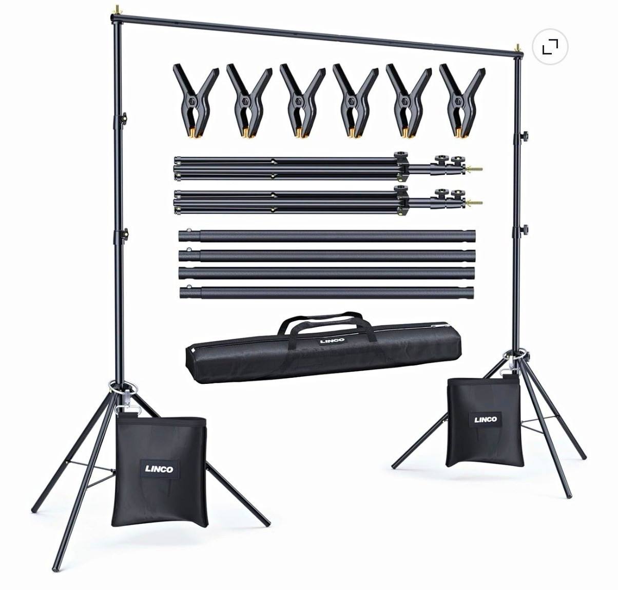 LINCO 7x10 ft Adjustable Telescopic Backdrop Support Stand System, Black