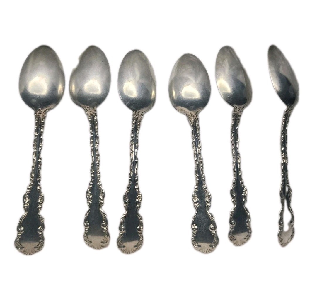 Antique Set of 6 Solid Sterling Silver Teaspoons Ornate Victorian-Style... Antique Set of 6 Solid Sterling Silver Teaspoons Ornate Victorian-Style...