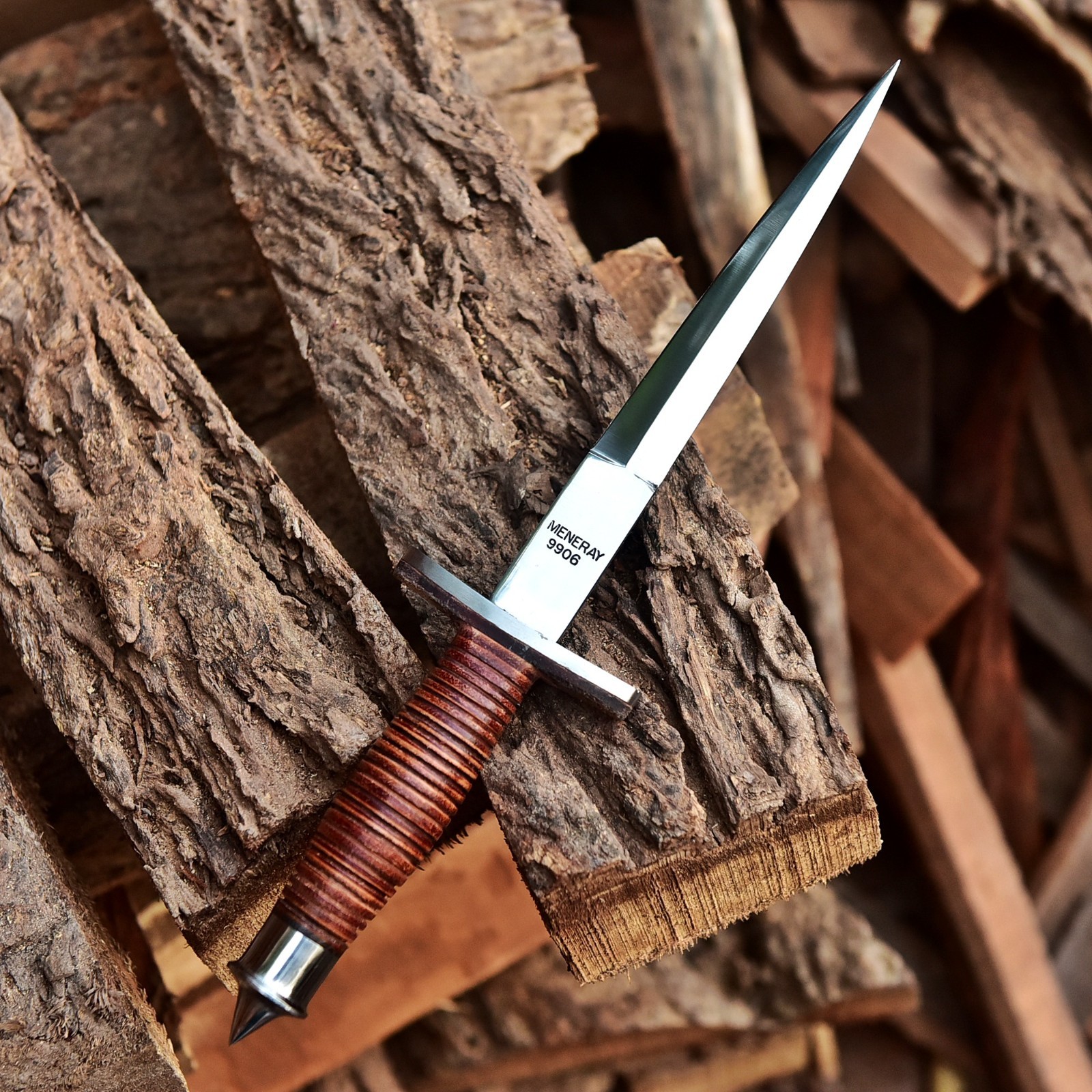 Custom Made Forged Steel Double Edge Blade Dagger knife Leather Stacked Handle Custom Made Forged Steel Double Edge Blade Dagger knife Leather Stacked Handle