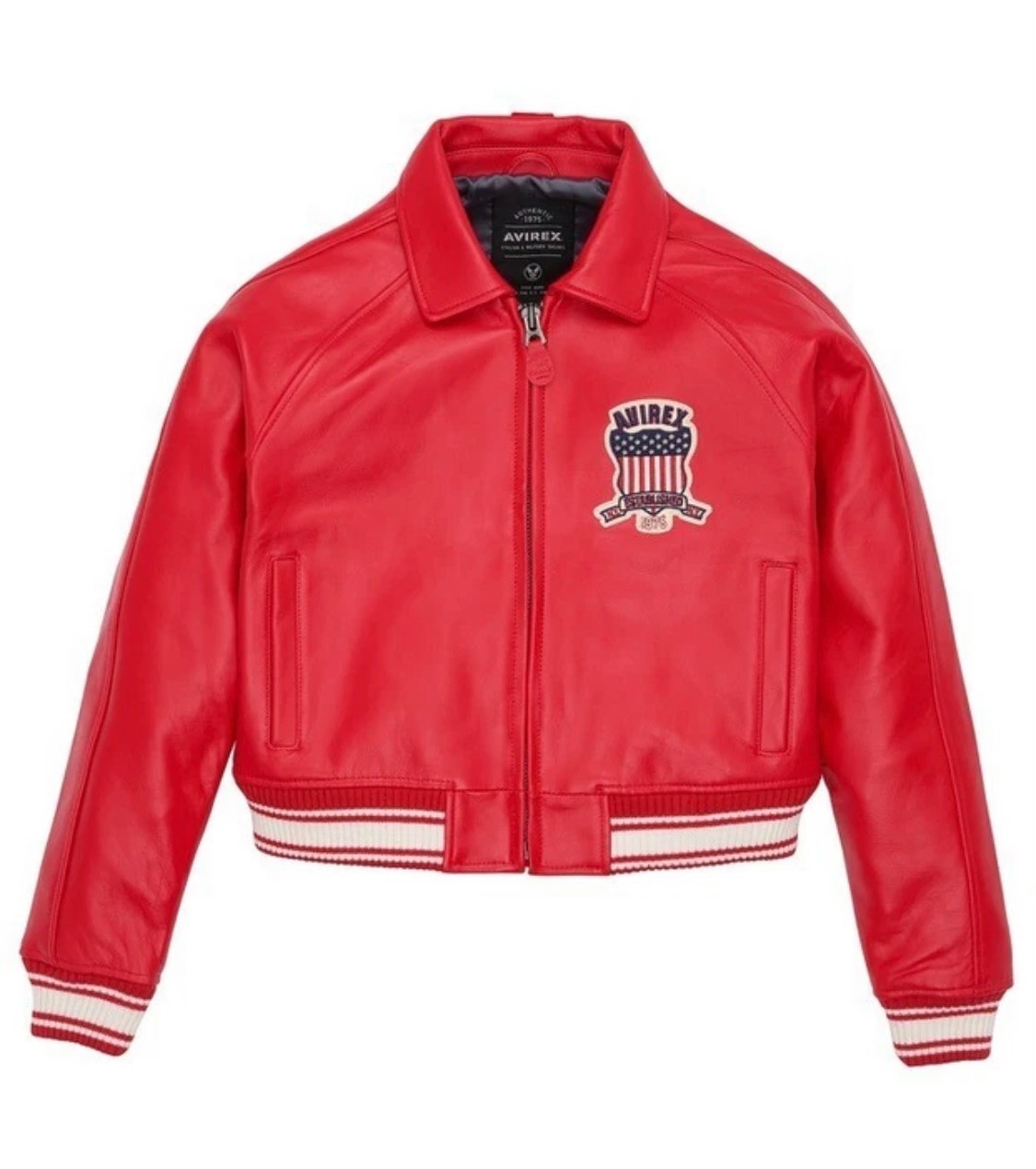 Women\'s Avirex Red Real Bomber American Flight Jacket Leather Jacket for Ladies