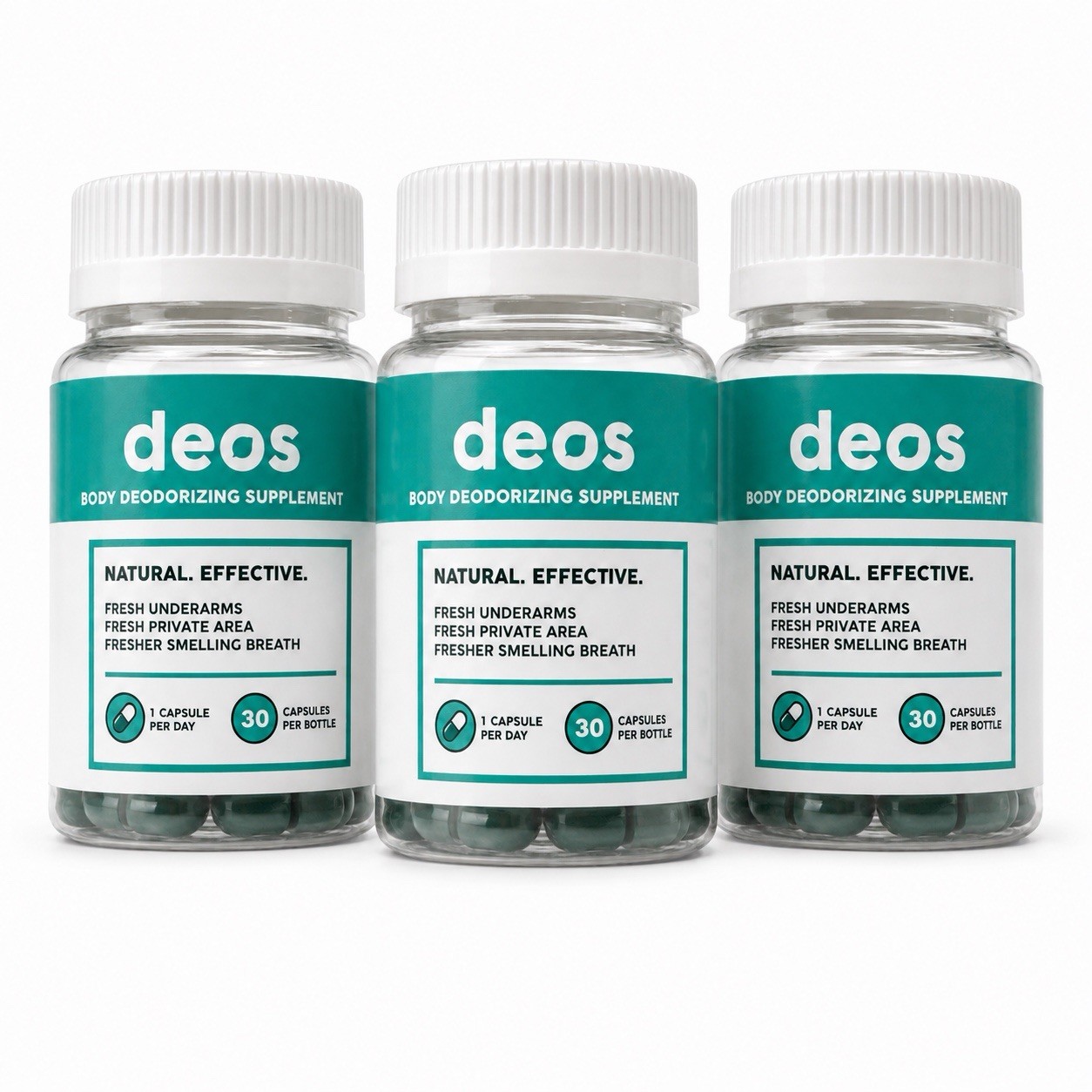 3 Pack DEOS Internal Deodorant Body Odor Control 30 Capsules Each 90 Total