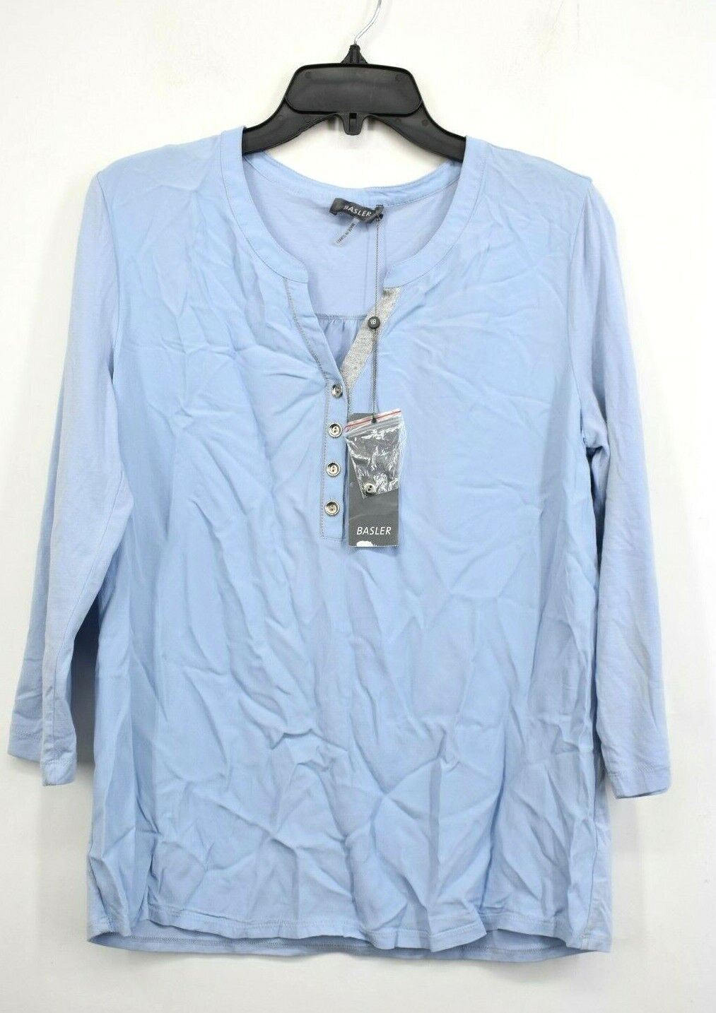 Basler Womens Button Placket Crew Neck Long Sleeve Comfort Fit Shirt Blouse 38