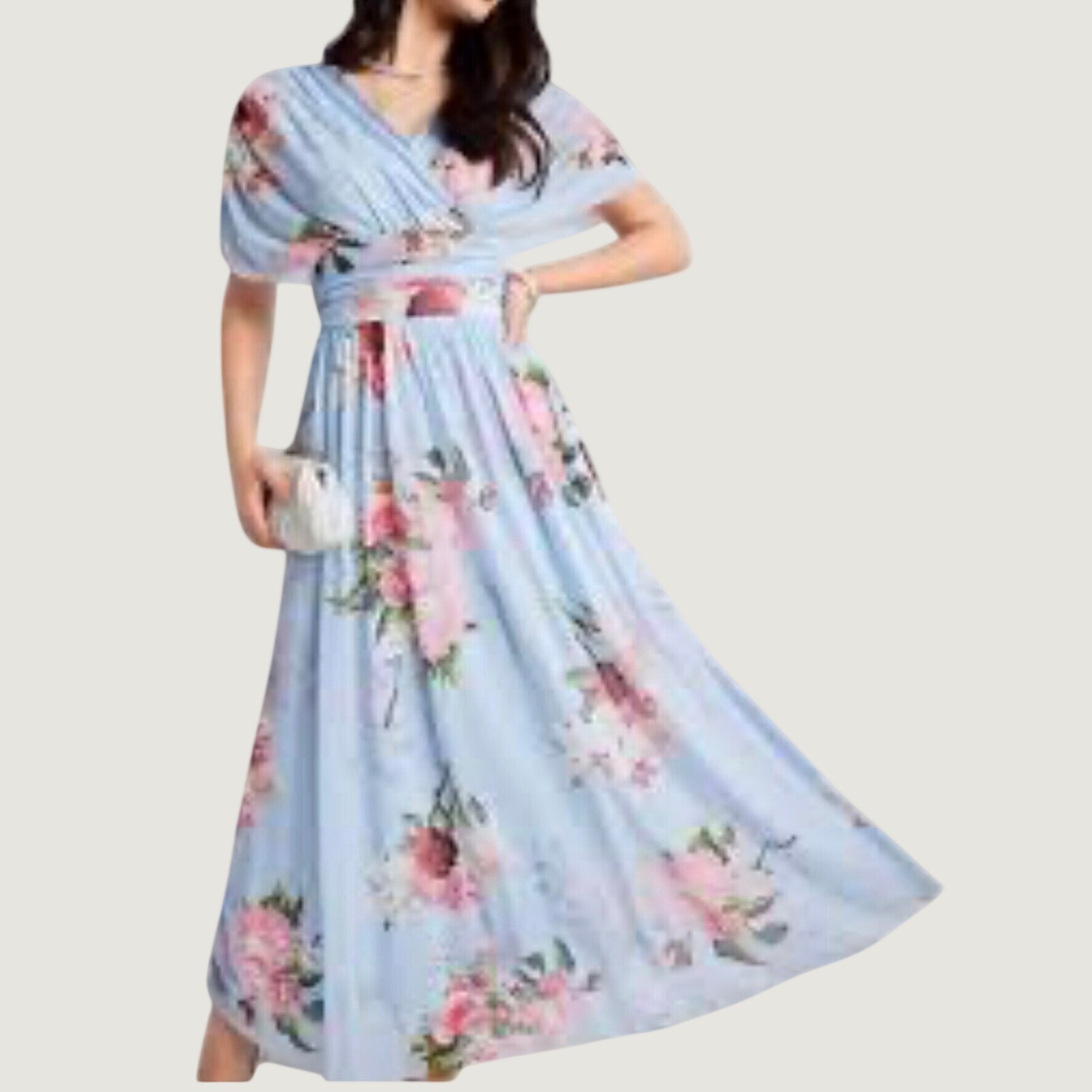 SHEIN Modely Light Blue Pink Floral Mesh V-Neck Maxi Dress Size L NWT SHEIN Modely Light Blue Pink Floral Mesh V-Neck Maxi Dress Size L NWT