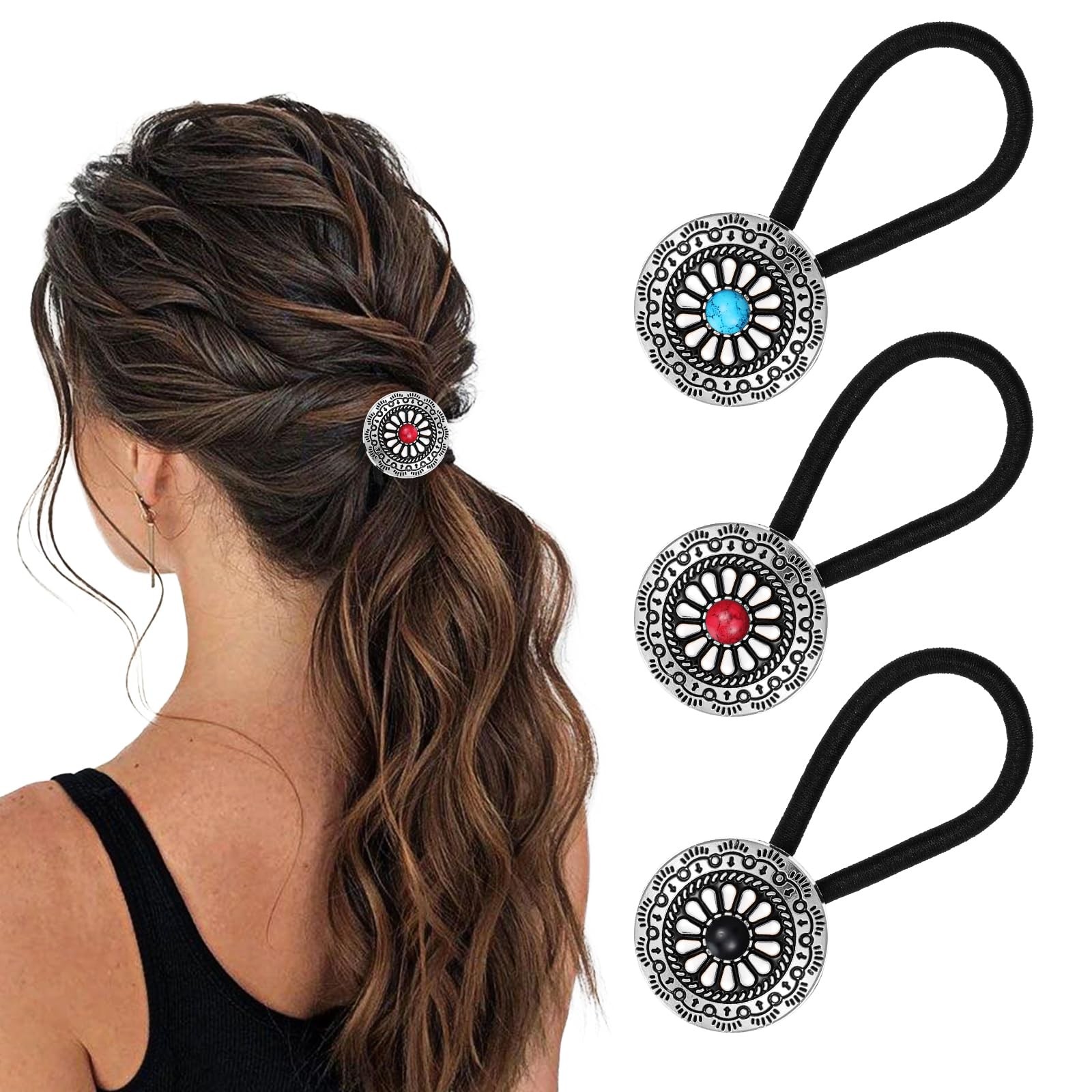 3PCS Western Style Ponytail Holders, Metal Hair Ties Bracelet, Boho Hair Clips V 3PCS Western Style Ponytail Holders, Metal Hair Ties Bracelet, Boho Hair Clips V