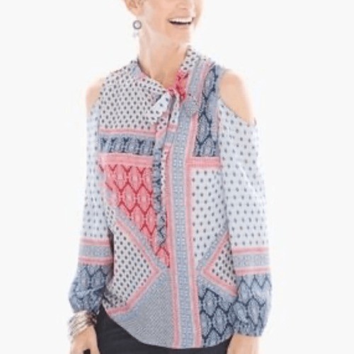 Chico\'s Women\'s Geometric Blouse - Red, White, And Blue, Size S/4, Chico\'s 0,NWT