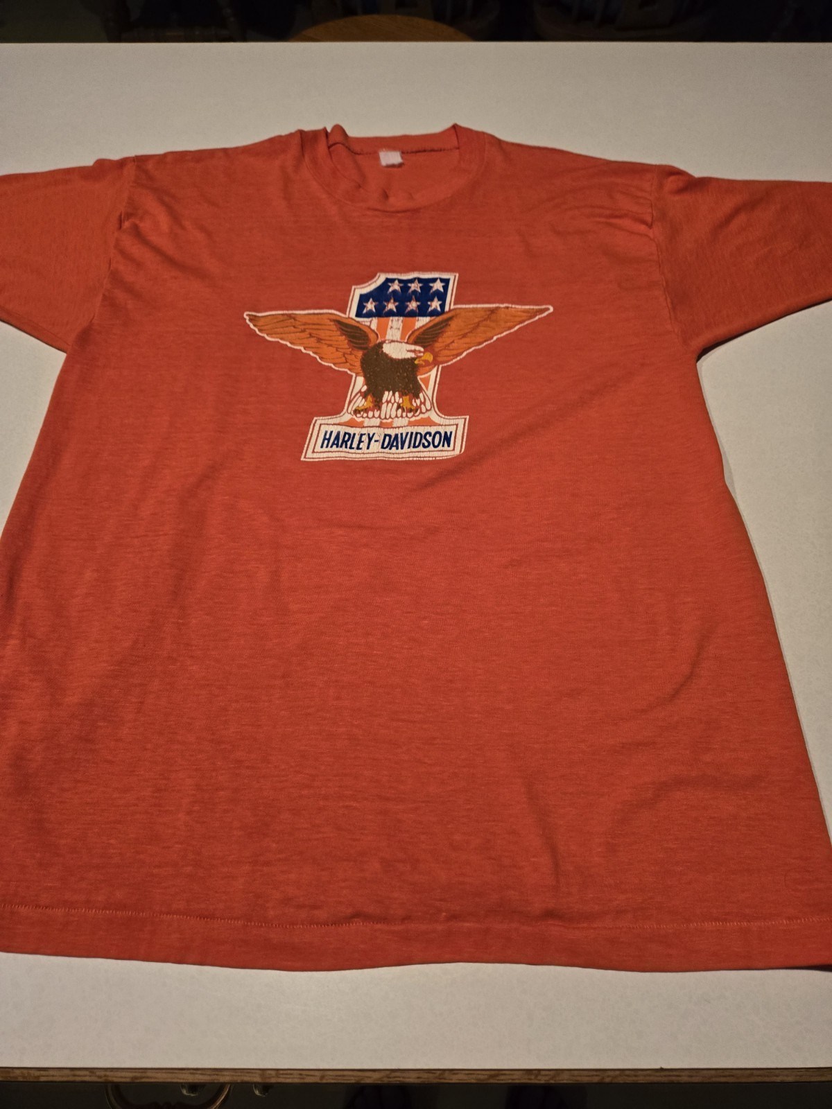 Men's Vintage Harley Davidson 1980's Number 1 Graphic Short Sleeve T-shirt Sz L Men's Vintage Harley Davidson 1980's Number 1 Graphic Short Sleeve T-shirt Sz L
