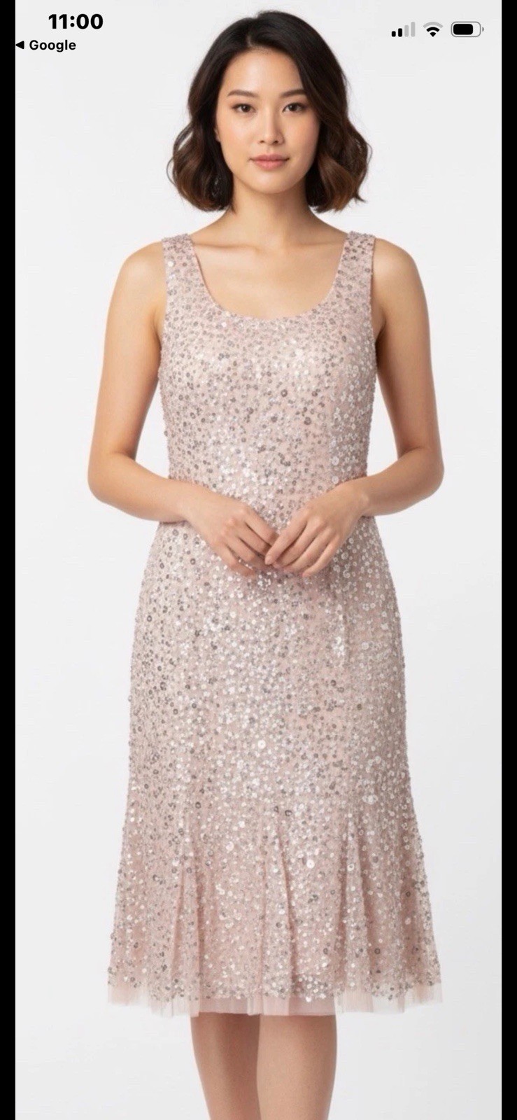 Adrienna Papell Women\'s 16W Sequin Cocktail Dress Sleeveless Beige/Pink