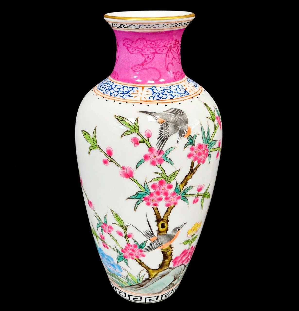 Chinese Famille Rose Porcelain Vase Birds Flowers Yongzheng Mark 雍正年製 19.5cm
