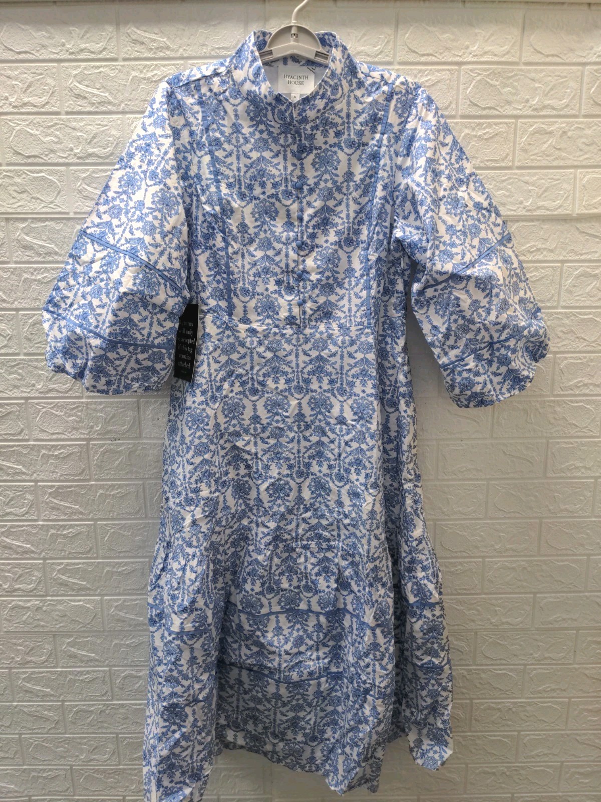 New Hyacinth House Ruffle Collared Tiered Midi Dress Blue Sz M