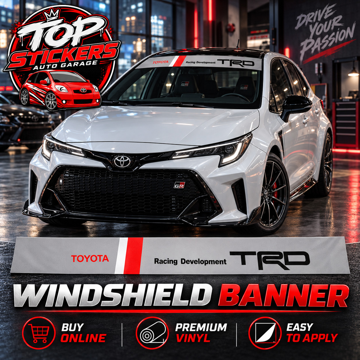 TRD TOYOTA RACING DEVELOPMENT WINDSHIELD GRAPHICS VINYL STICKER,SILVER GREY 