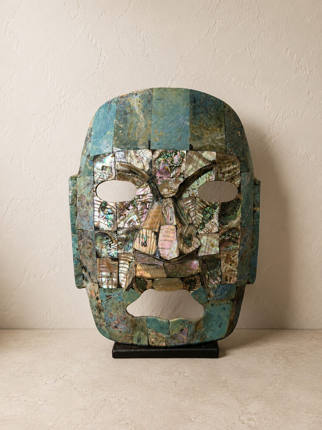 Vintage Turquoise Stone Abalone Shell Mosaic Mask Aztec Mayan Style