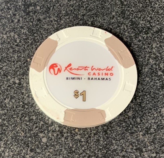 RESORTS WORLD Casino $1.00 Chip - Bimini Bahamas RESORTS WORLD Casino $1.00 Chip - Bimini Bahamas