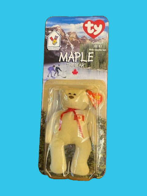 MAPLE THE BEAR Vintage Ronald McDonald Beanie Baby w/ERRORS, New in Box