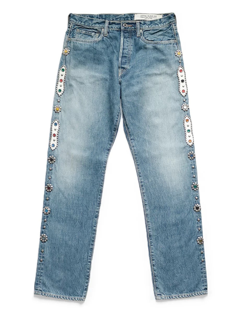 MEN WOMEN DENIM JEANS VINTAGE WASHED RHINESTONE SUMMER RIVETS CANVAS PANTS 