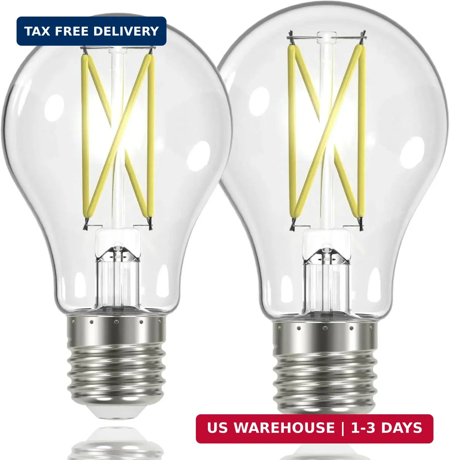 Satco S12415-8 Watt LED A19; Clear; Medium Base; 3000K (2 Pack)