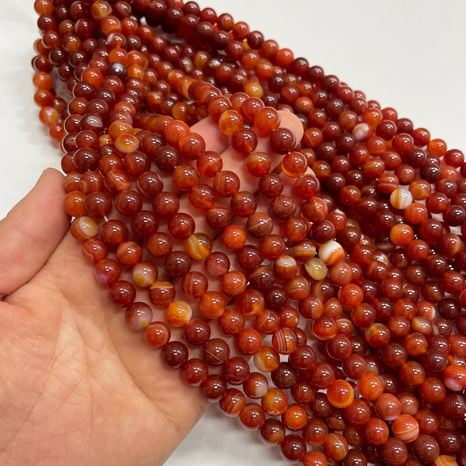 8mm Red agate round bead crystal string, 1 strand  #7