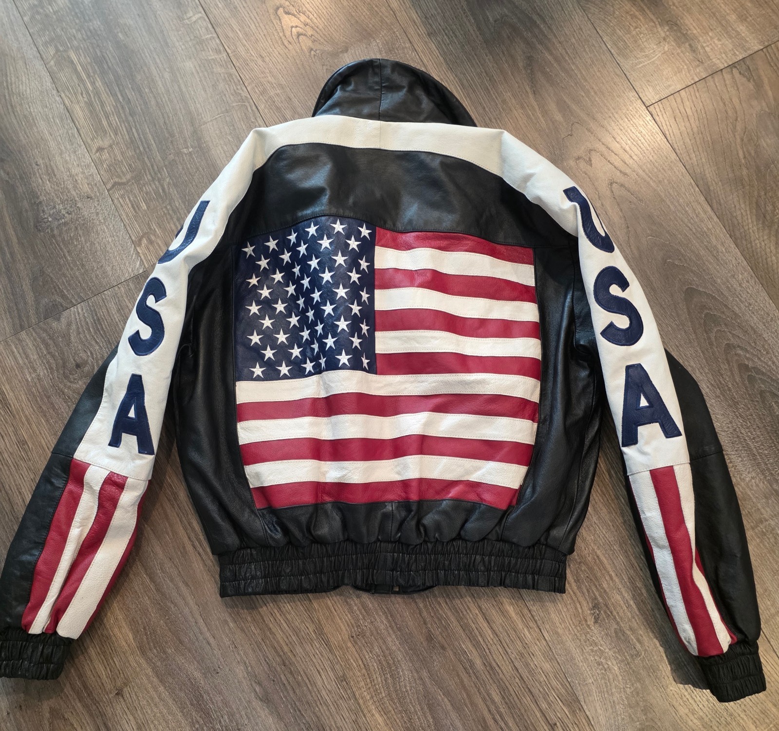Vintage 80s 90s Urban Tan Leather USA Flag Bomber Jacket Mens ( L) Americana Vintage 80s 90s Urban Tan Leather USA Flag Bomber Jacket Mens ( L) Americana