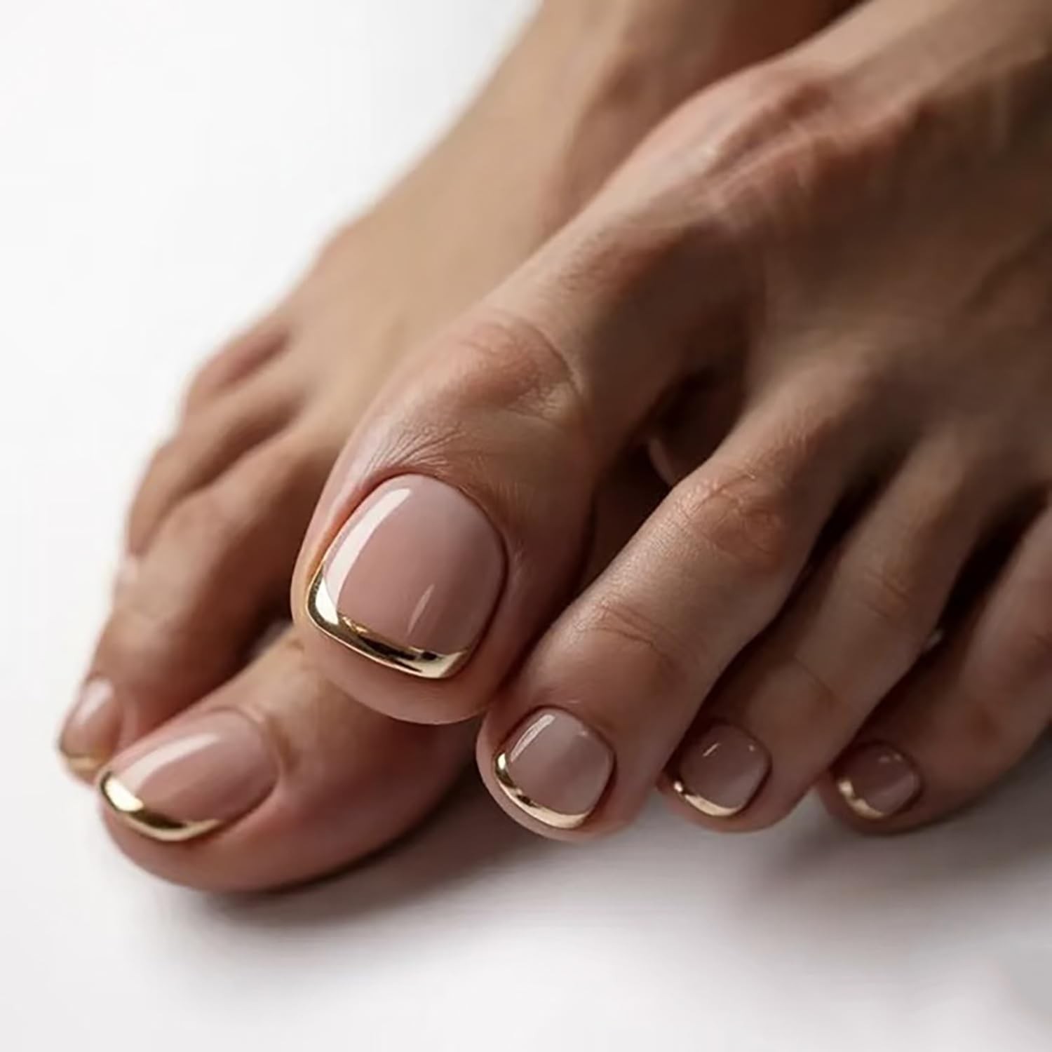 Gold French Tip Press on Toenails Square Fake Toenails Short gold french t Gold French Tip Press on Toenails Square Fake Toenails Short gold french t