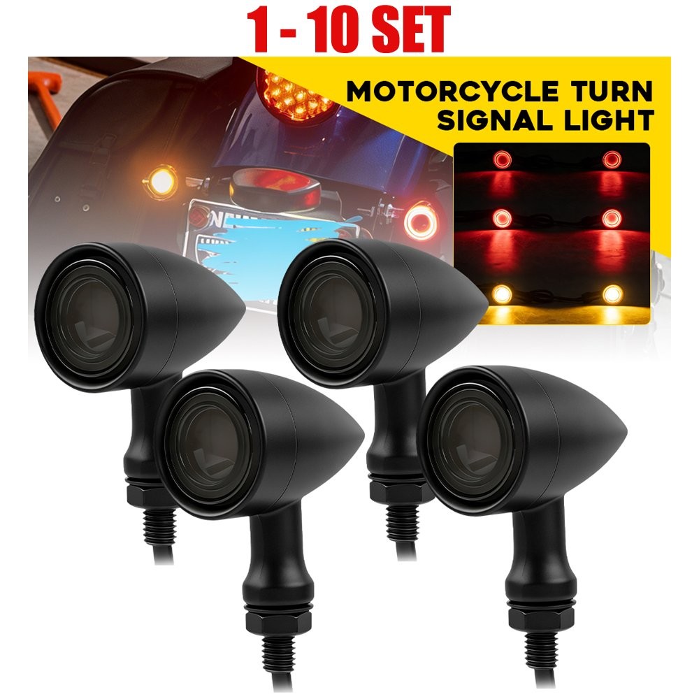Motorcycle Amber&Red Lamp Black Bullet Turn Signal Indicator Blinker Light 4-40x