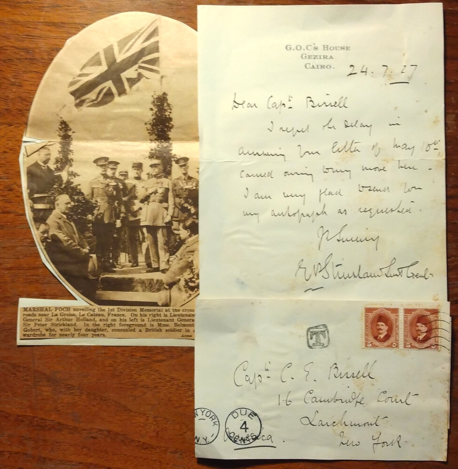 Major General Sir Edward Peter Strickland (1869-1951) Autograph - Signed Letter Major General Sir Edward Peter Strickland (1869-1951) Autograph - Signed Letter