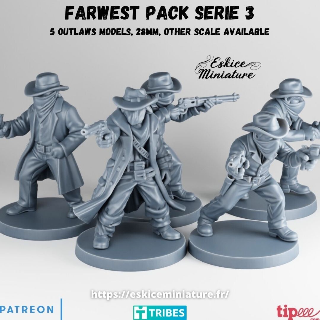 Eskice Miniatures Wild West 5 Outlaws Cowboys NO BASES Dead Man\'s Hand 15mm 28mm