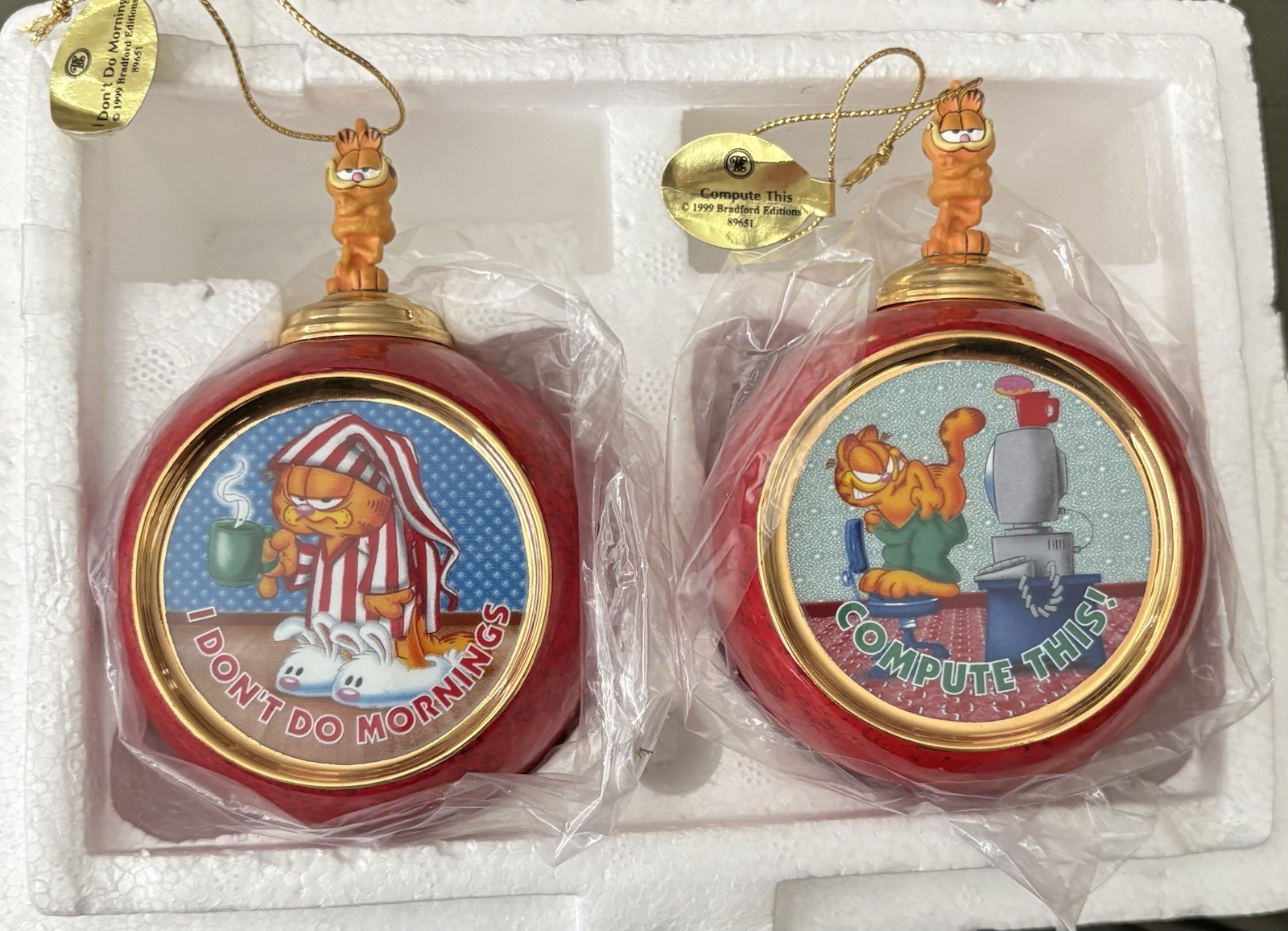 VTG 1999 Bradford Exchange Porcelain Garfield Christmas Tree Ornaments VTG 1999 Bradford Exchange Porcelain Garfield Christmas Tree Ornaments