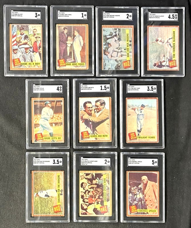 1962 Topps Babe Ruth Special #135-144 Complete Set SGC Graded #143 Green Tint