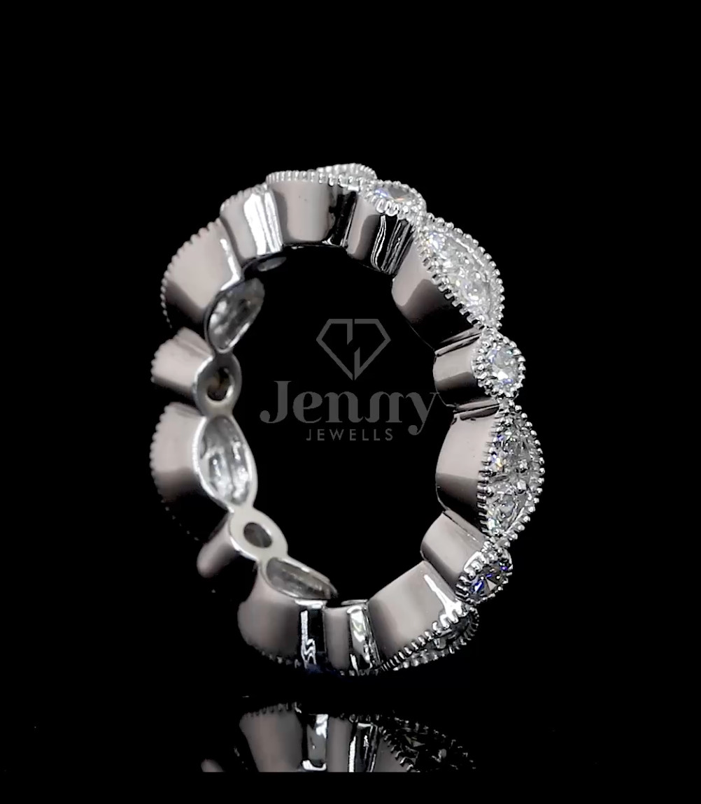 Vintage Milgrain 1.00 CTW Round Brilliant Lab-Created Diamond Alternating Band