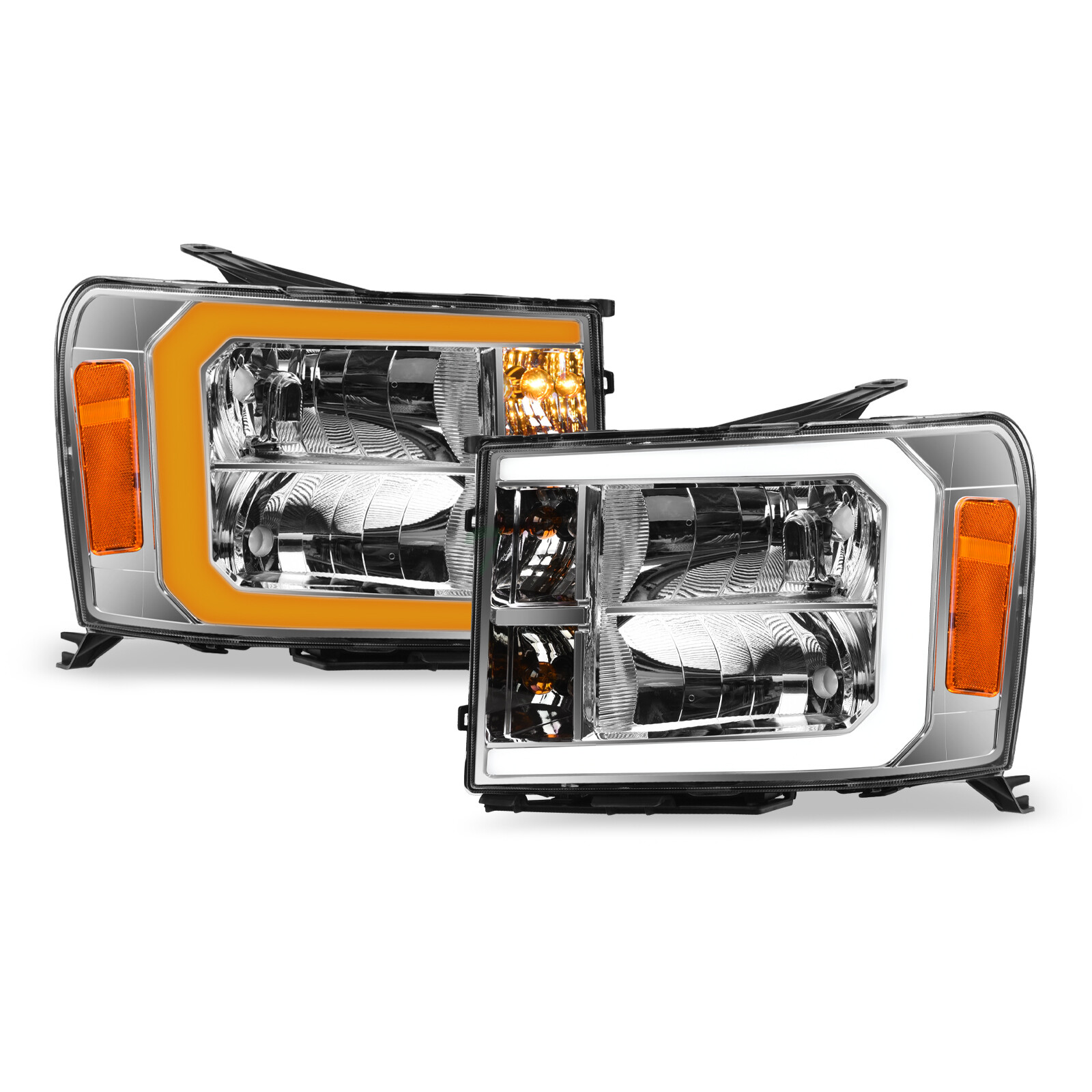 Topline For 2007-2014 Sierra Switchback Sequential LED Strip Headlights - Chrome