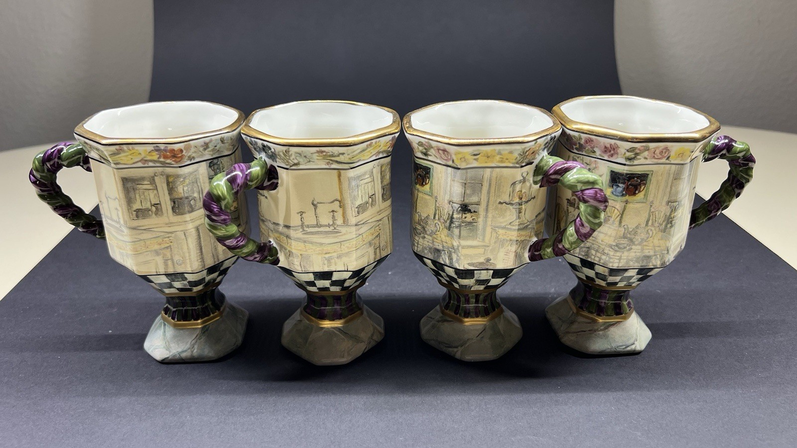 MacKenzie-Childs MacLachlan Octagon Pedestal Mugs – Set of 4 MacKenzie-Childs MacLachlan Octagon Pedestal Mugs – Set of 4