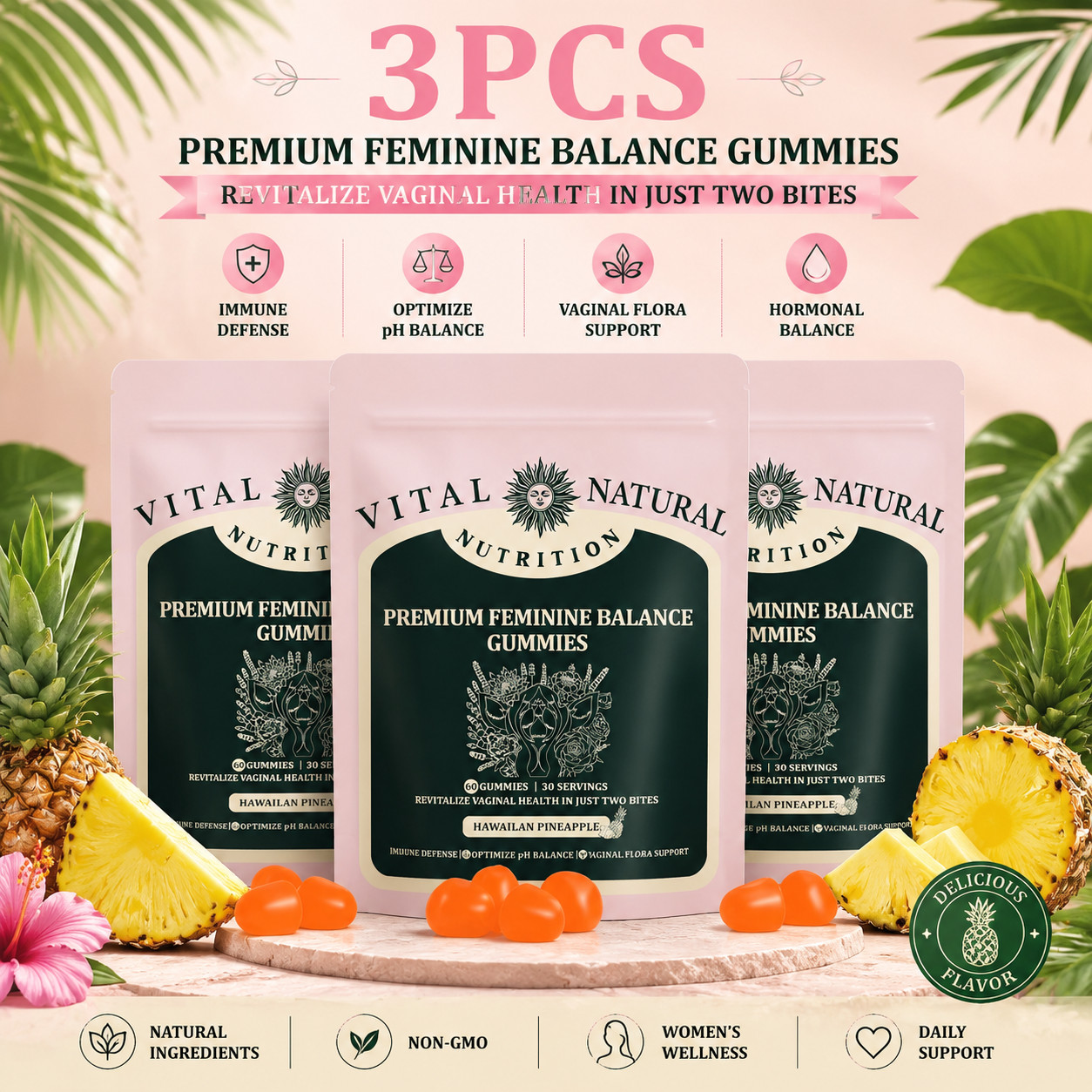 3PCS Premium Feminine Balance Gummies for Women\'s Health – Hawaiian Pineapple 3PCS Premium Feminine Balance Gummies for Women\'s Health – Hawaiian Pineapple