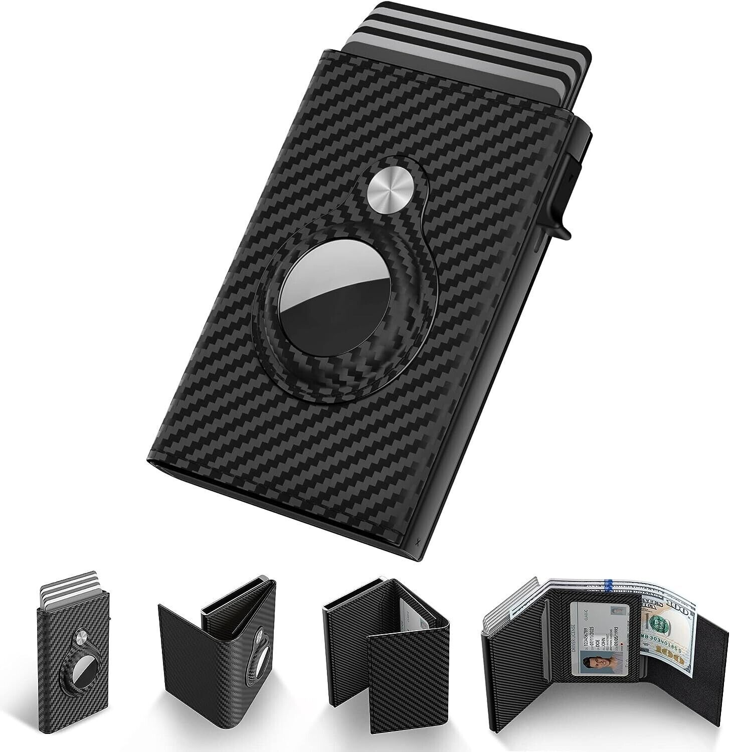 Mens Slim Wallet Card Holder for AirTag RFID Blocking Minimalist Wallet for Men