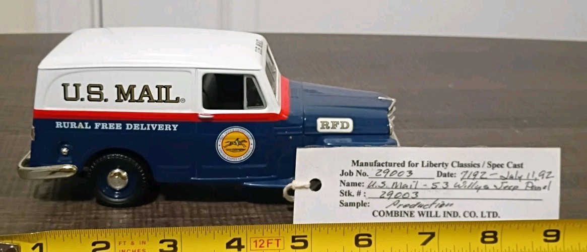 1992 1 of 1 Sample Liberty Classic Spec Cast 1953 Jeep Panel Delivery US Mail