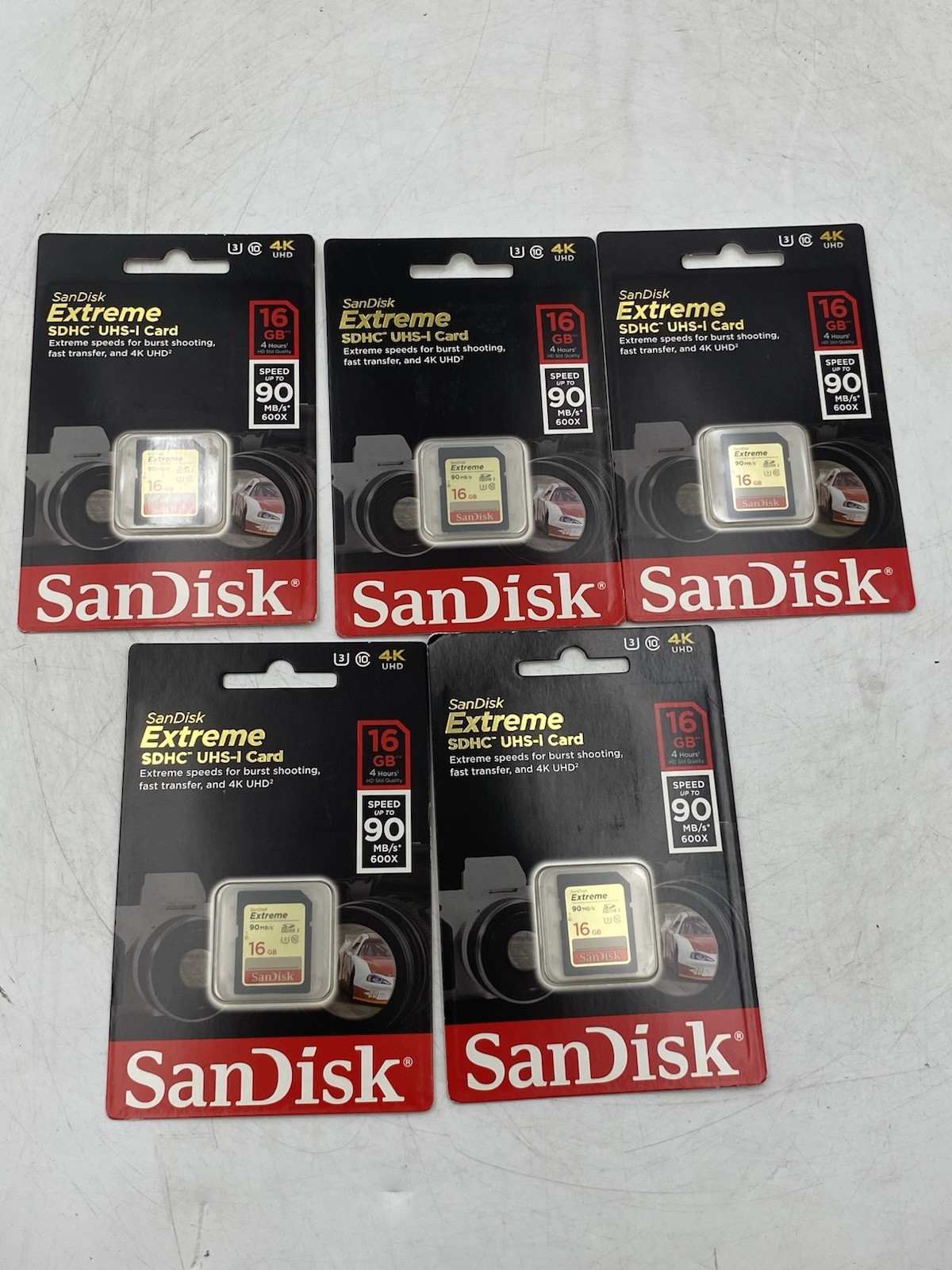 LOT OF 5 SanDisk 16GB Extreme SDHC 90MB/s UHS-I Memory Card - SDSDXNE-016G-GNCIN
