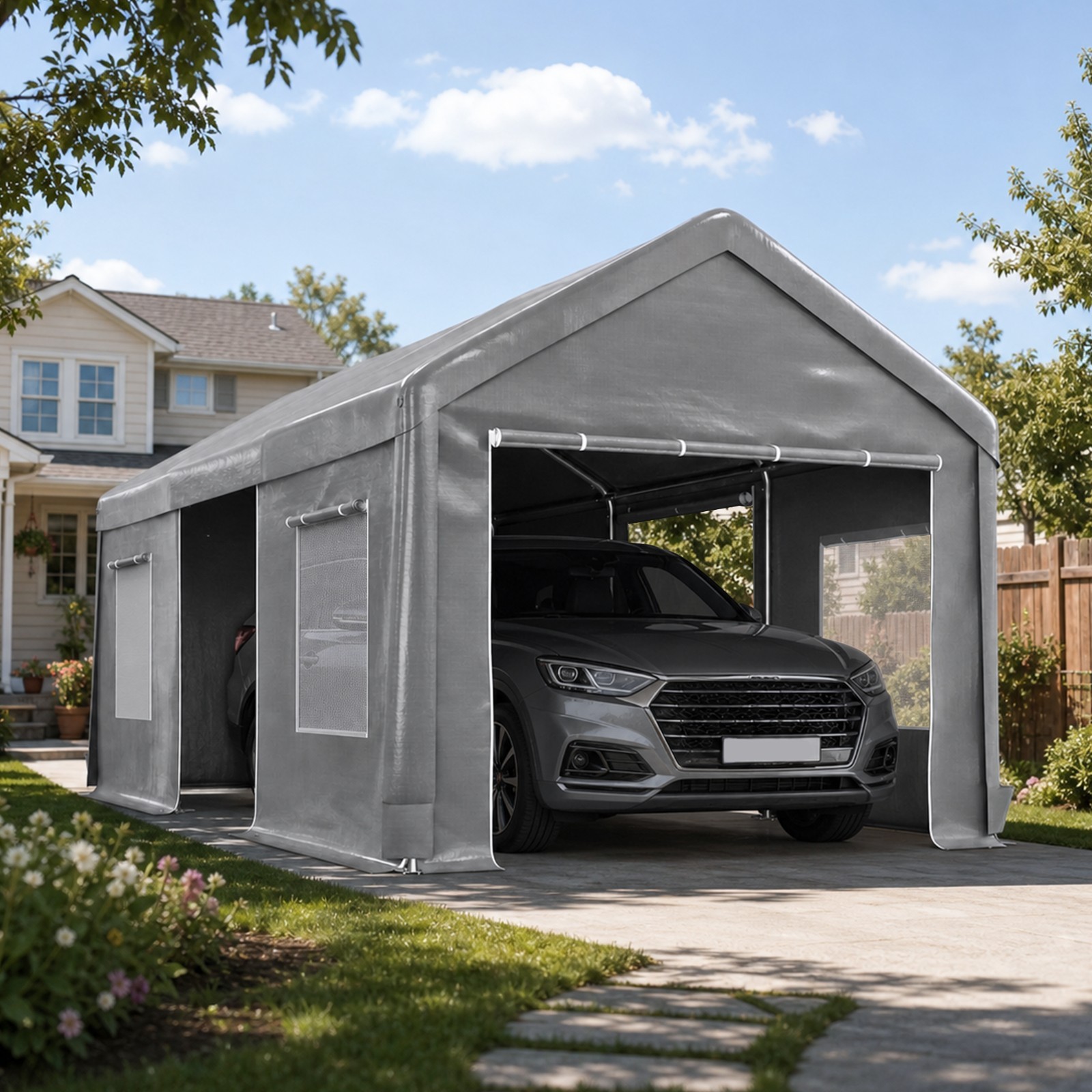 10\'x20\' Heavy Duty Carport Steel Canopy Tent Garage Shed w/ 4 Roll-up Doors 10\'x20\' Heavy Duty Carport Steel Canopy Tent Garage Shed w/ 4 Roll-up Doors