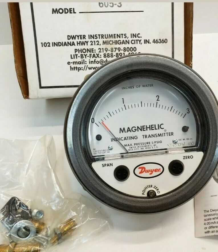 DWYER INSTRUMENTS 605-3 Dwyer Magnehelic Pressure Transmitter, 0/3.0 in WC