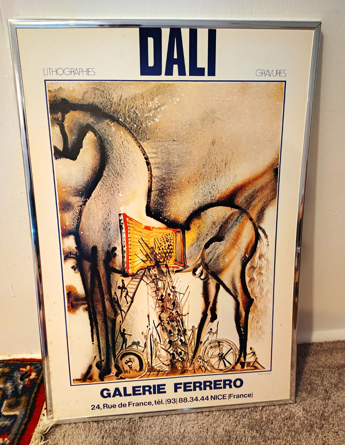 Salvador Dalí vintage French art exhibit poster, galerie ferrero, trojan horse